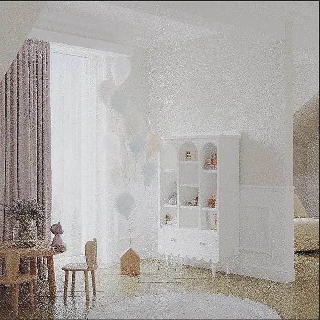 Pokój dziecięcy w stylu eklektycznym z białymi meblami i balonami